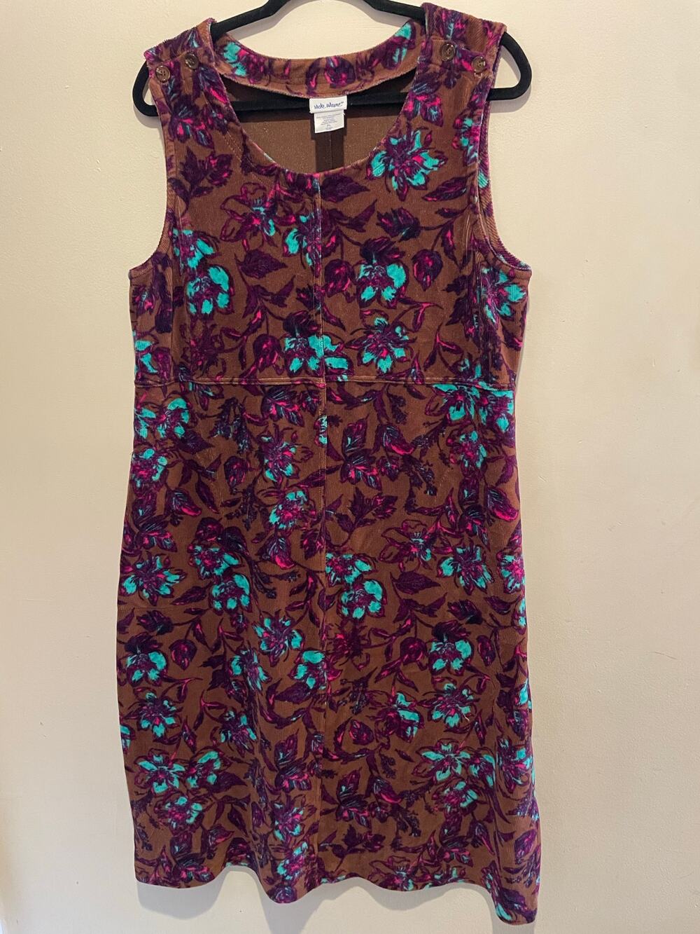 Vicki Wayne brown floral print corduroy sleeveless fairy grunge Y2K dress  PL